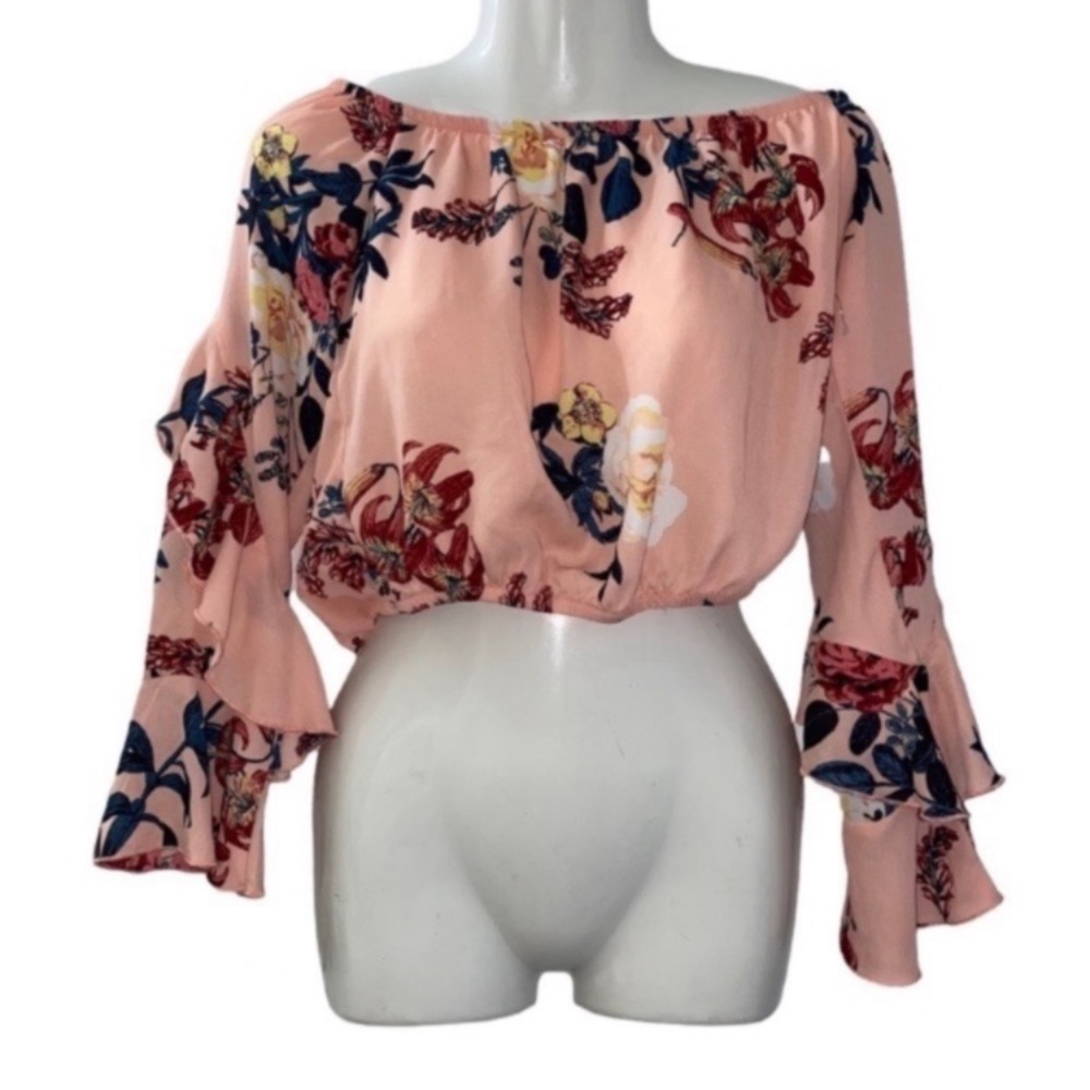Charlotte Russe Floral Ruffle Sleeve Crop Top Blouse Juniors / Women’s Small - Picture 1 of 12